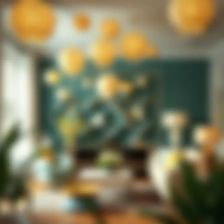 Whimsical Paper Art Atmosphere Elegant space adorned with paper hanging art creating a whimsical atmosphere