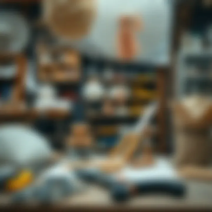 Tools for Crafting Paper Decorations A workshop scene displaying tools and materials for creating paper hanging decorations