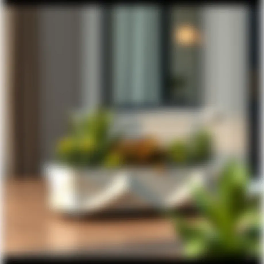 Modern low planter box designed with geometric patterns and vibrant plants