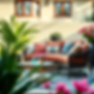 Cozy outdoor couch set with vibrant cushions