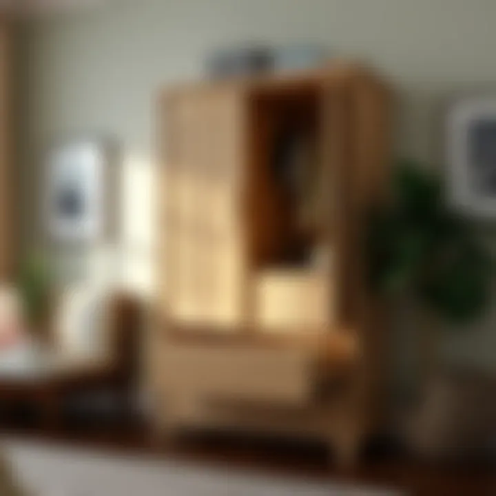 An armoire with a combination of drawers and hanging space