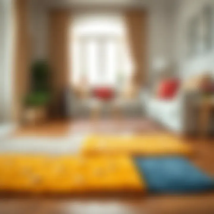 Chic Arrangement of Colorful Room Mats Colorful room mats arranged in a chic interior setting