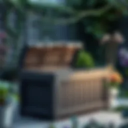 Stylish outdoor patio storage box in a garden setting