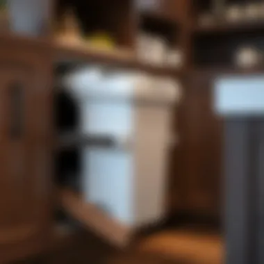 Close-up of a stylish garbage slide-out unit within cabinetry