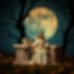 A symbolic representation of the Litera Queen and her twin in a literary landscape.