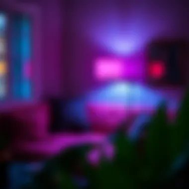 Cozy reading nook featuring a vibrant fluorescent table lamp