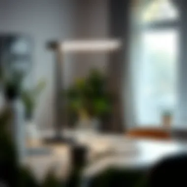 Stylish fluorescent table lamp enhancing a modern workspace