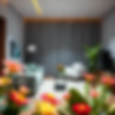 Stylishly arranged artificial floor plants in a modern living space.