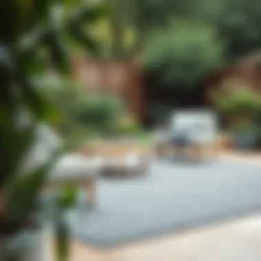 Solid gray outdoor rug enhancing a garden setting