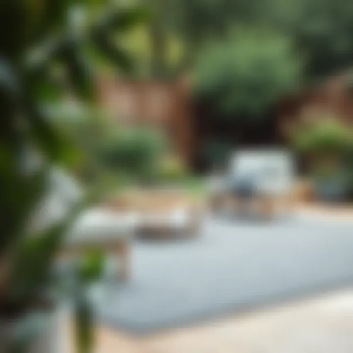 Solid gray outdoor rug enhancing a garden setting