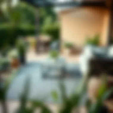 Stylish solid gray outdoor rug on a patio