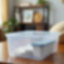 Clear plastic storage box with lid showcasing organization features
