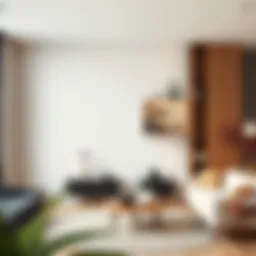 Elegant self-mounting corner shelf in a modern living room