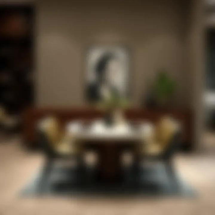 Elegant two-tone dining arrangement in a cozy setting