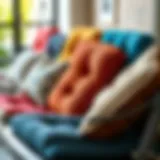 A vibrant collection of swing seat pads showcasing various materials and textures.