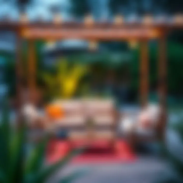 Stylish Outdoor Seating with Swing Seat Pads A beautifully designed outdoor seating area featuring stylish swing seat pads.