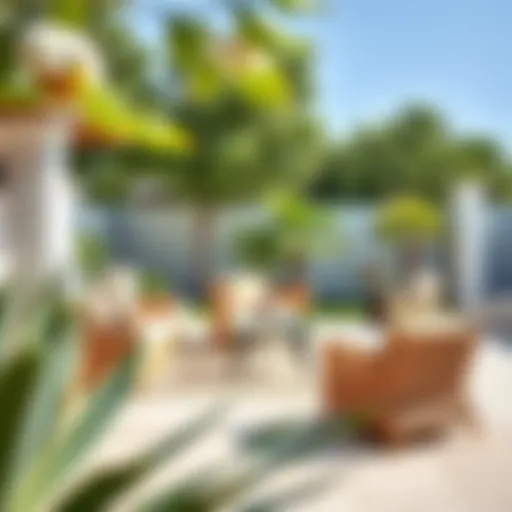 Elegant Tan Rattan Patio Furniture Elegant tan rattan patio furniture in a serene outdoor setting