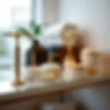 Elegant bath accessories displayed on a stylish shelf