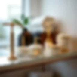 Elegant bath accessories displayed on a stylish shelf