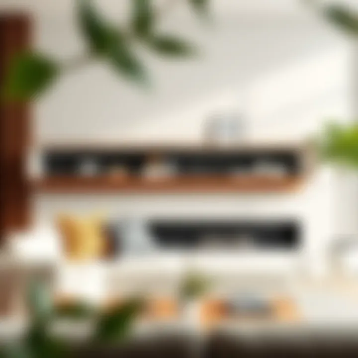Wide ledge shelf installed in a contemporary living room