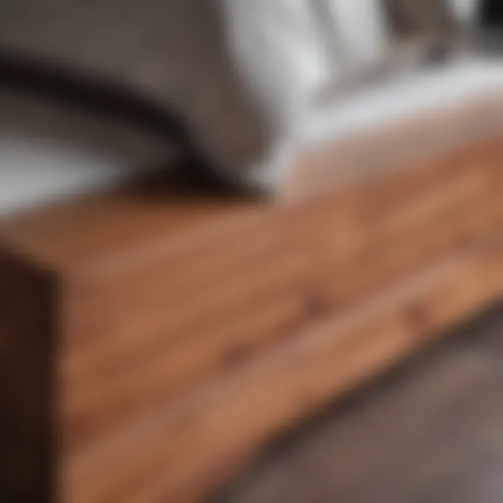 Close-up of wood grain detail on a platform full bed